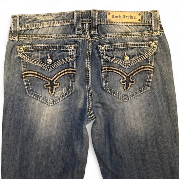 Rock Revival Elaina Easy Boot Jeans Women’s Size 31 Blue Denim Buckle Exclusive - Picture 7 of 8